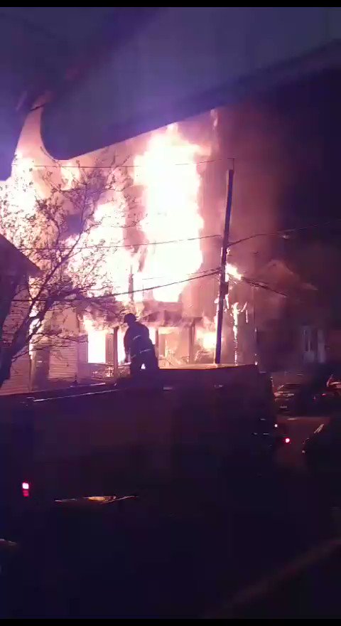 House in Irvington NewJersey goes up flames - 24 Franklin Terrace. Several other houses and badly damaged by flames and heat