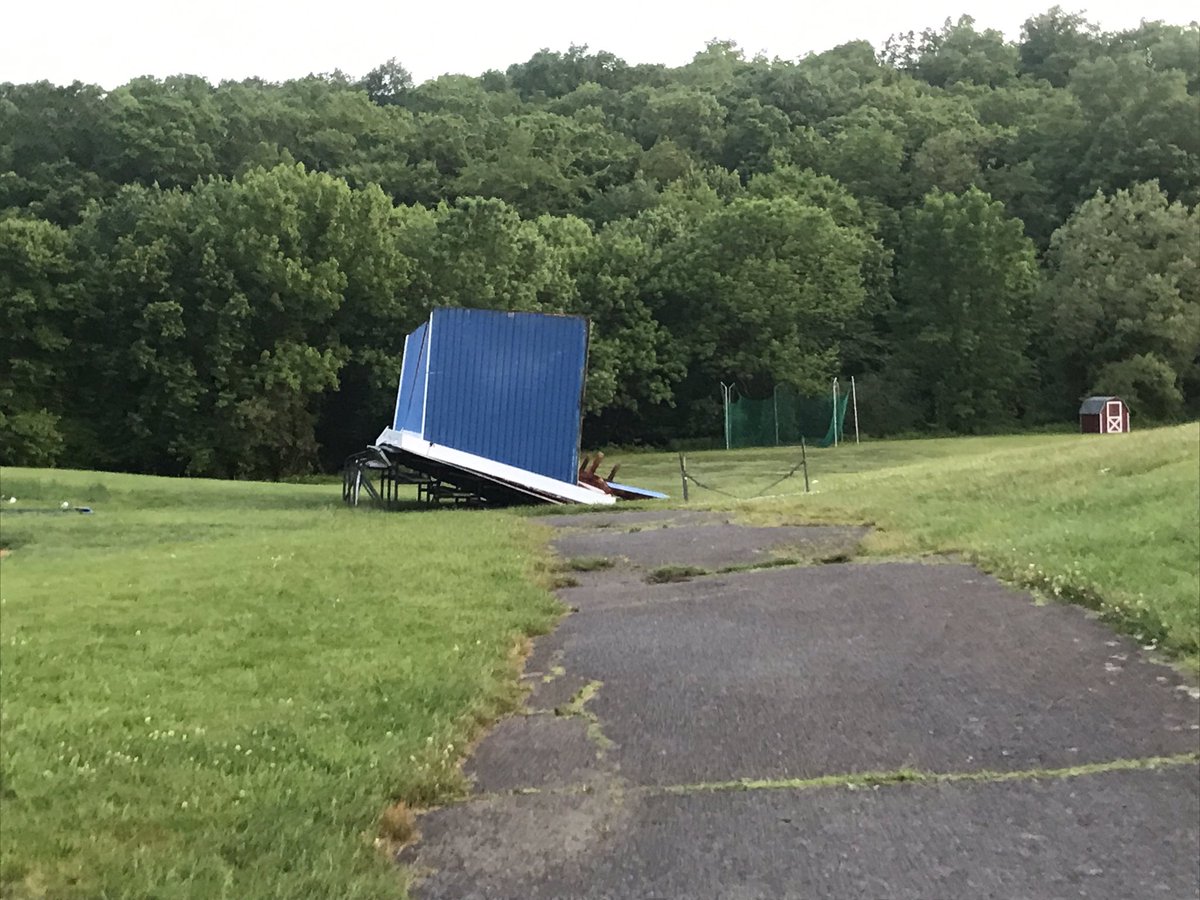 Damage to Lenape Valley Regional High School where a storm came through before 9 last night. No school today as they clean up