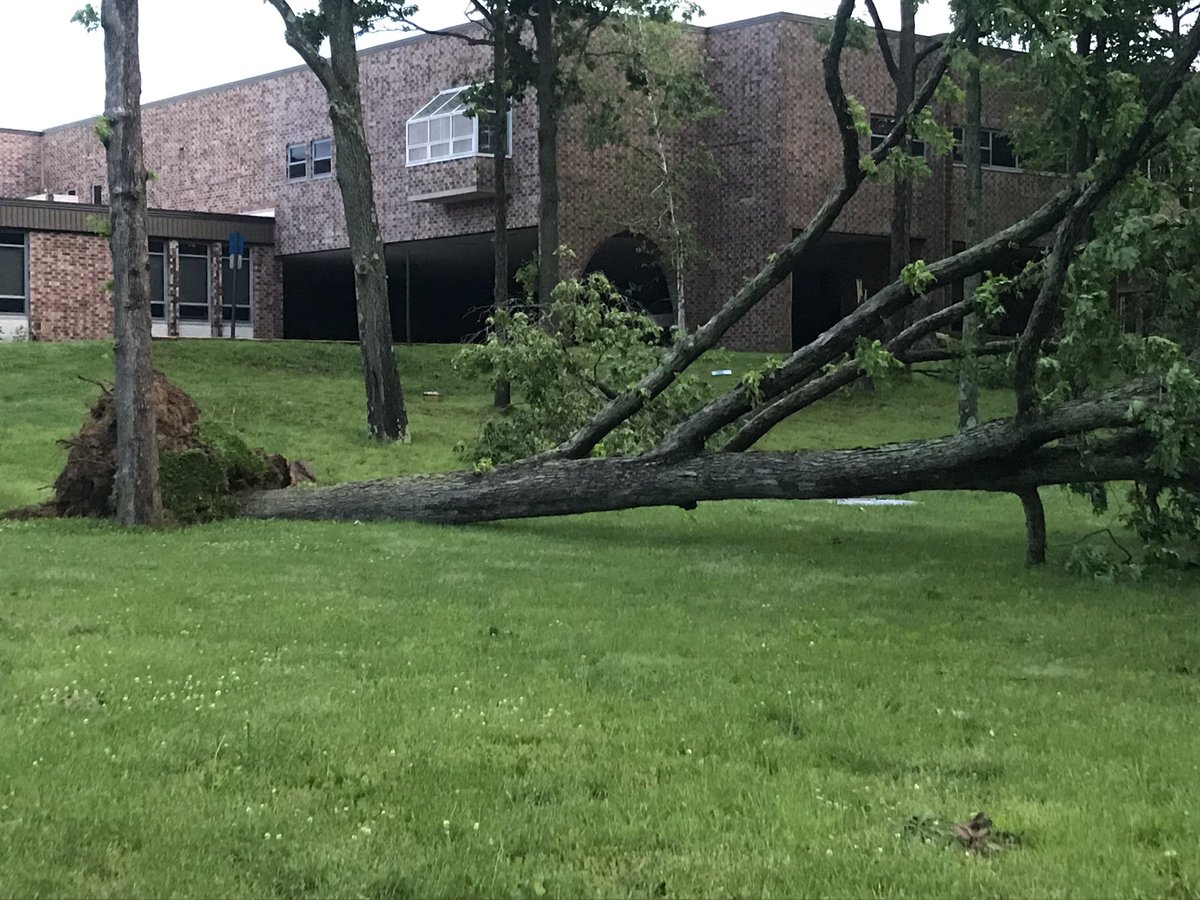 Damage to Lenape Valley Regional High School where a storm came through before 9 last night. No school today as they clean up