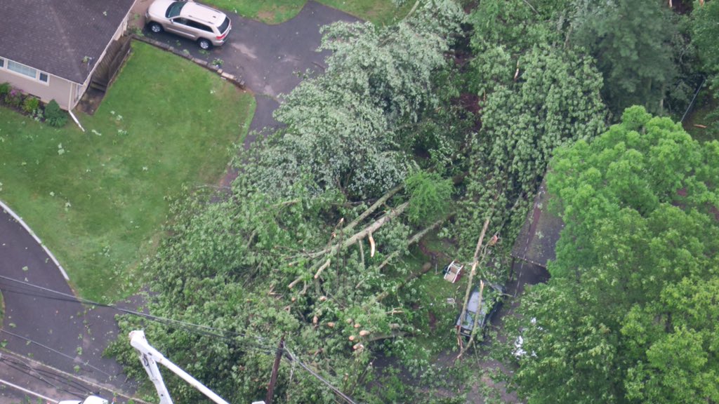 Trees down and debris on the football and baseball fields but no damage to the building at Lenape Valley Regional HS in Stanhope NJ