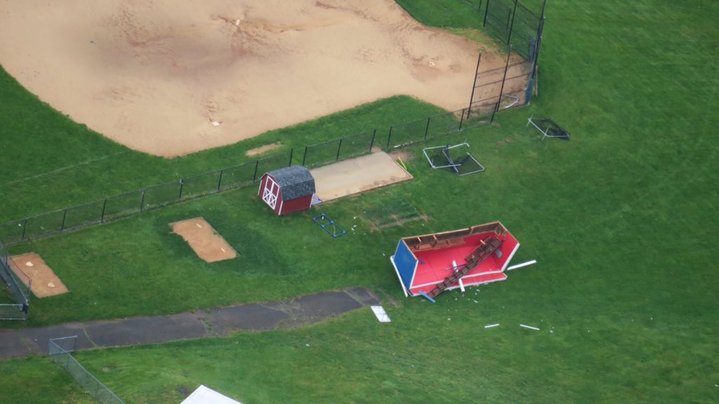 Trees down and debris on the football and baseball fields but no damage to the building at Lenape Valley Regional HS in Stanhope NJ