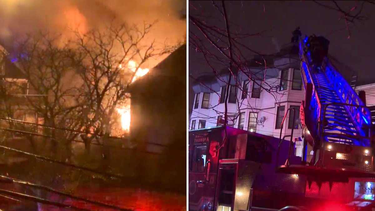 Massive four-alarm blaze burns homes, vehicles in Jersey City, New Jersey  near Baldwin Avenue