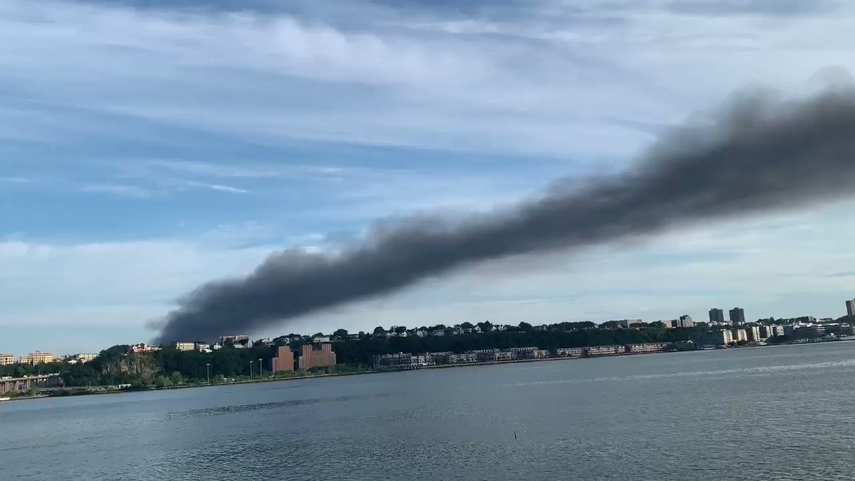 Gasoline tanker truck fire on the NJ Turnpike in East Rutherford sending smoke all the way into NYC