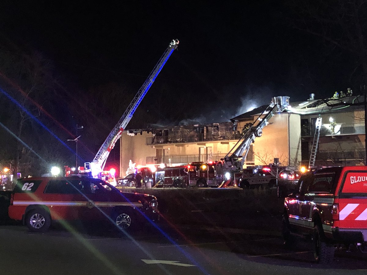 Crews still working on fire at the Howard Johnson Inn Near Blackwood.  Employee tells fire started in a third floor room in a back building then spread    Guests were evacuated