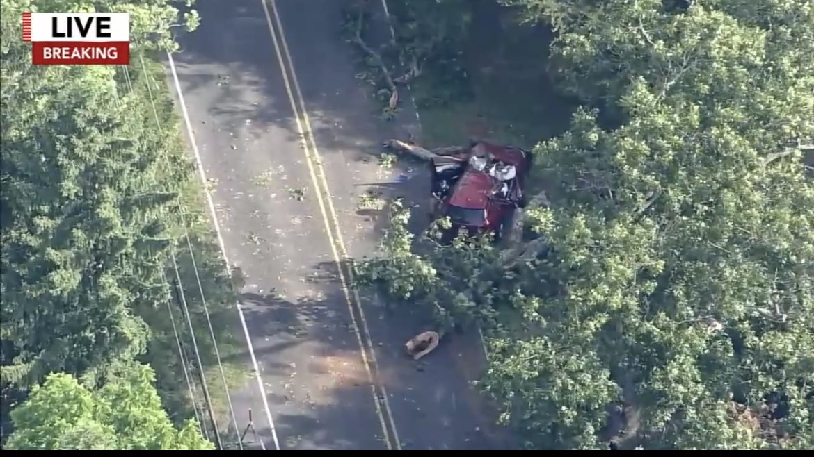 One person is dead and another injured after a tree crushed a car in Hainesport Burlington County, NJ.   